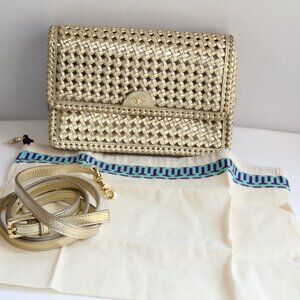 Tory Burch RARE Gold Metallic Leather Convertible Bag. Gorgeous Woven